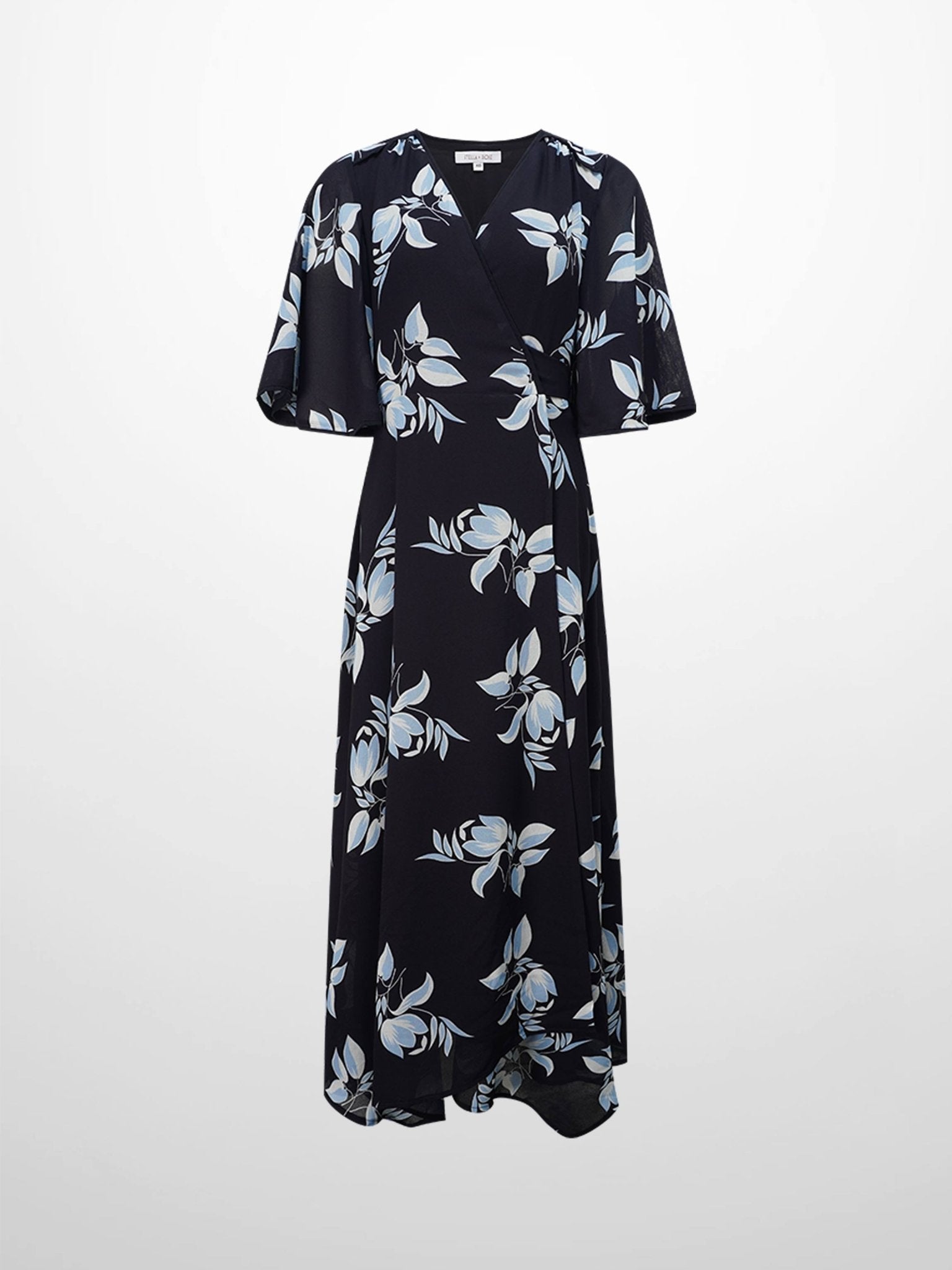 Flutter Sleeve Wrap Dress - Blue Flower - Addy Avenue
