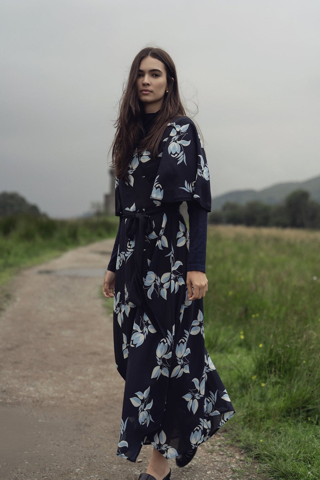 Flutter Sleeve Wrap Dress - Blue Flower - Addy Avenue