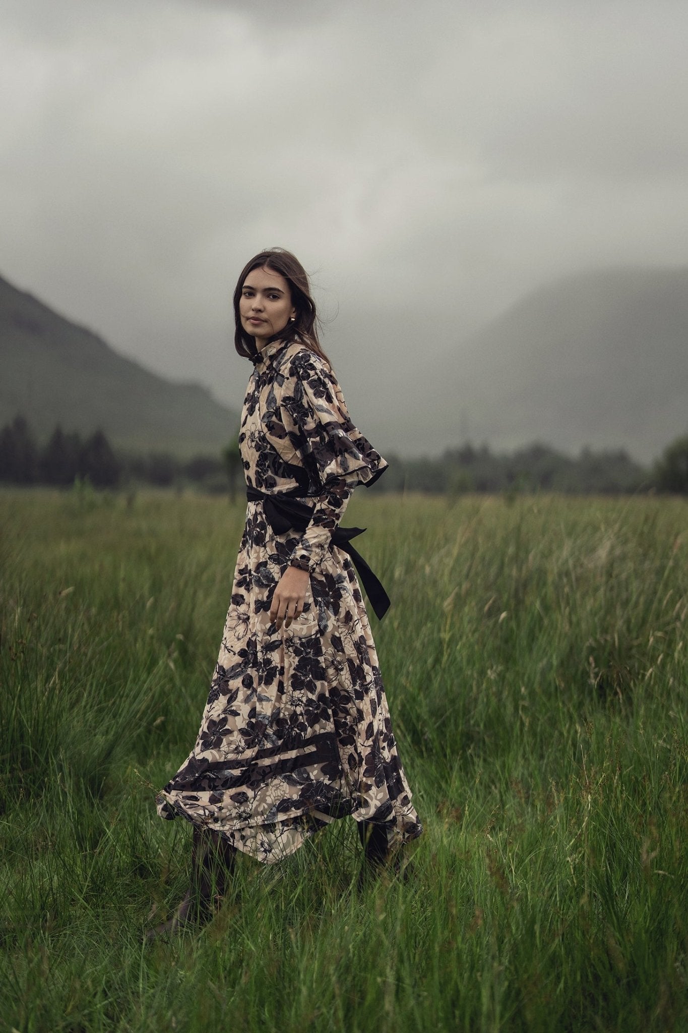 Flutter Sleeve Wrap Dress - Velvet Floral - Addy Avenue