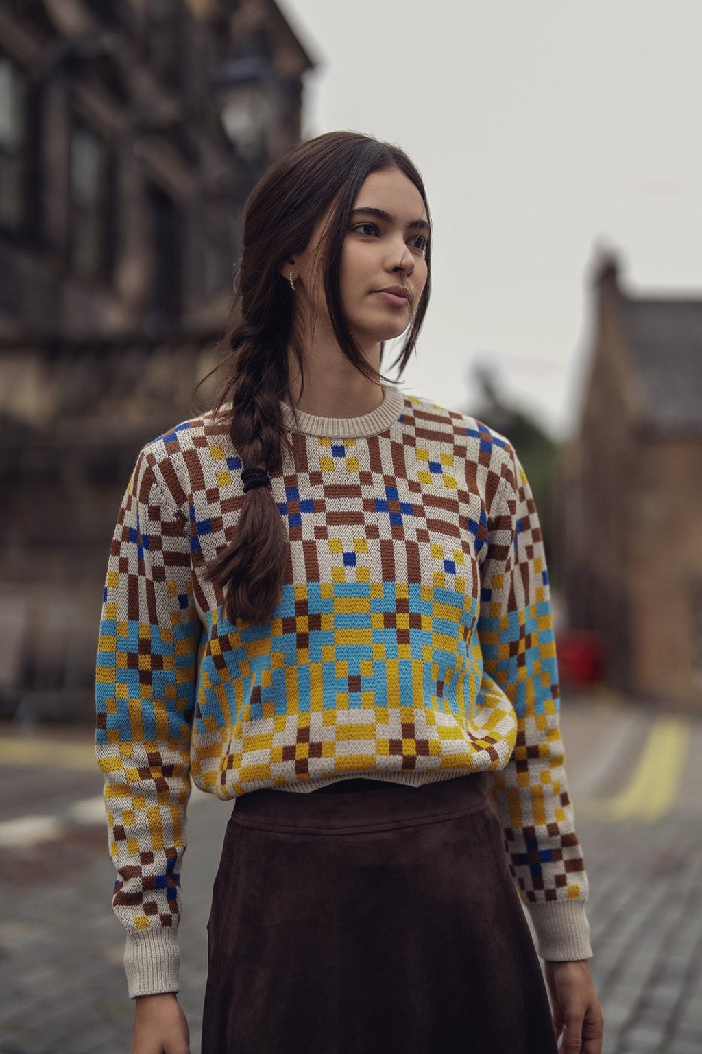 Geometric Design Sweater - Brown - Addy Avenue
