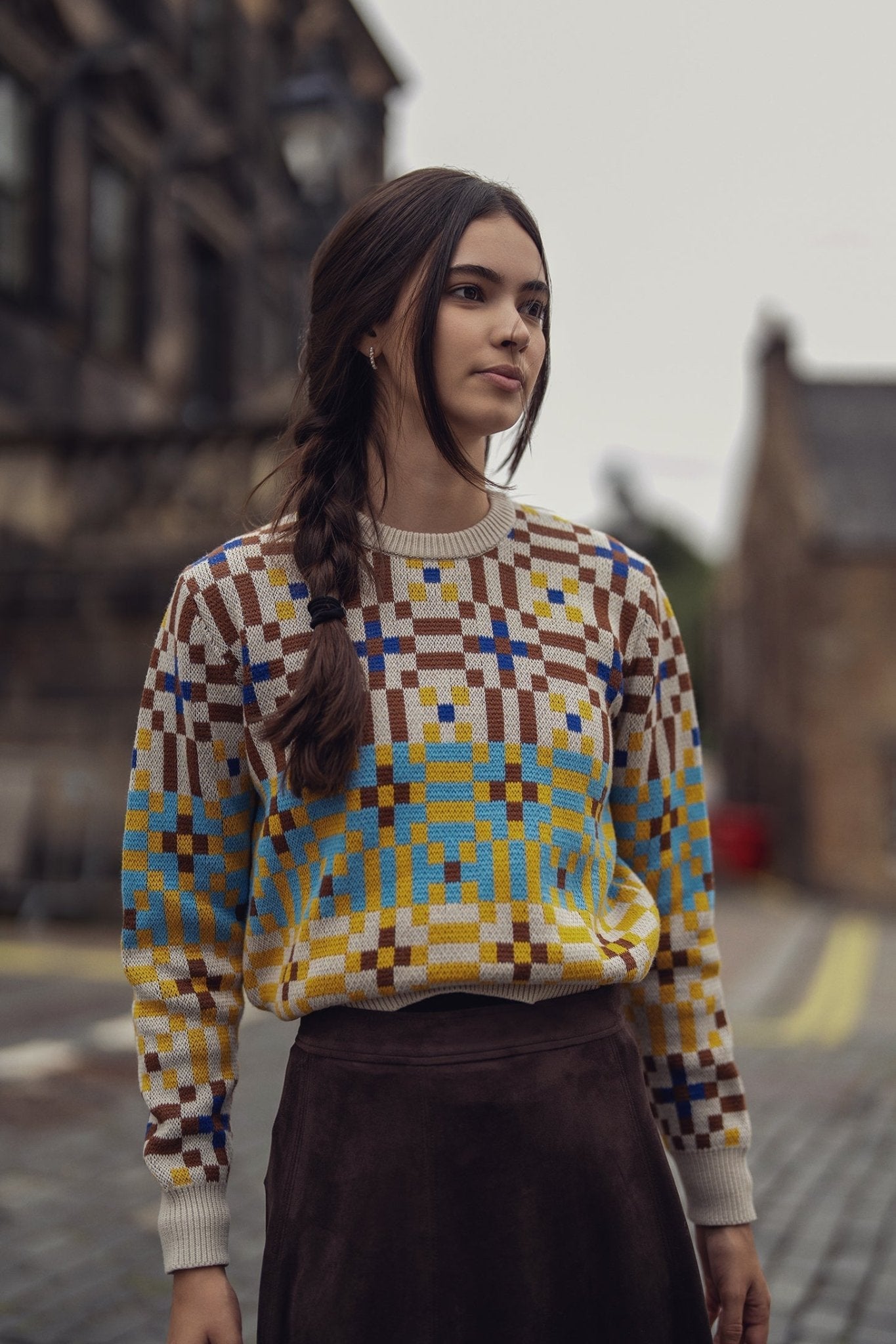 Geometric Design Sweater - Brown - Addy Avenue
