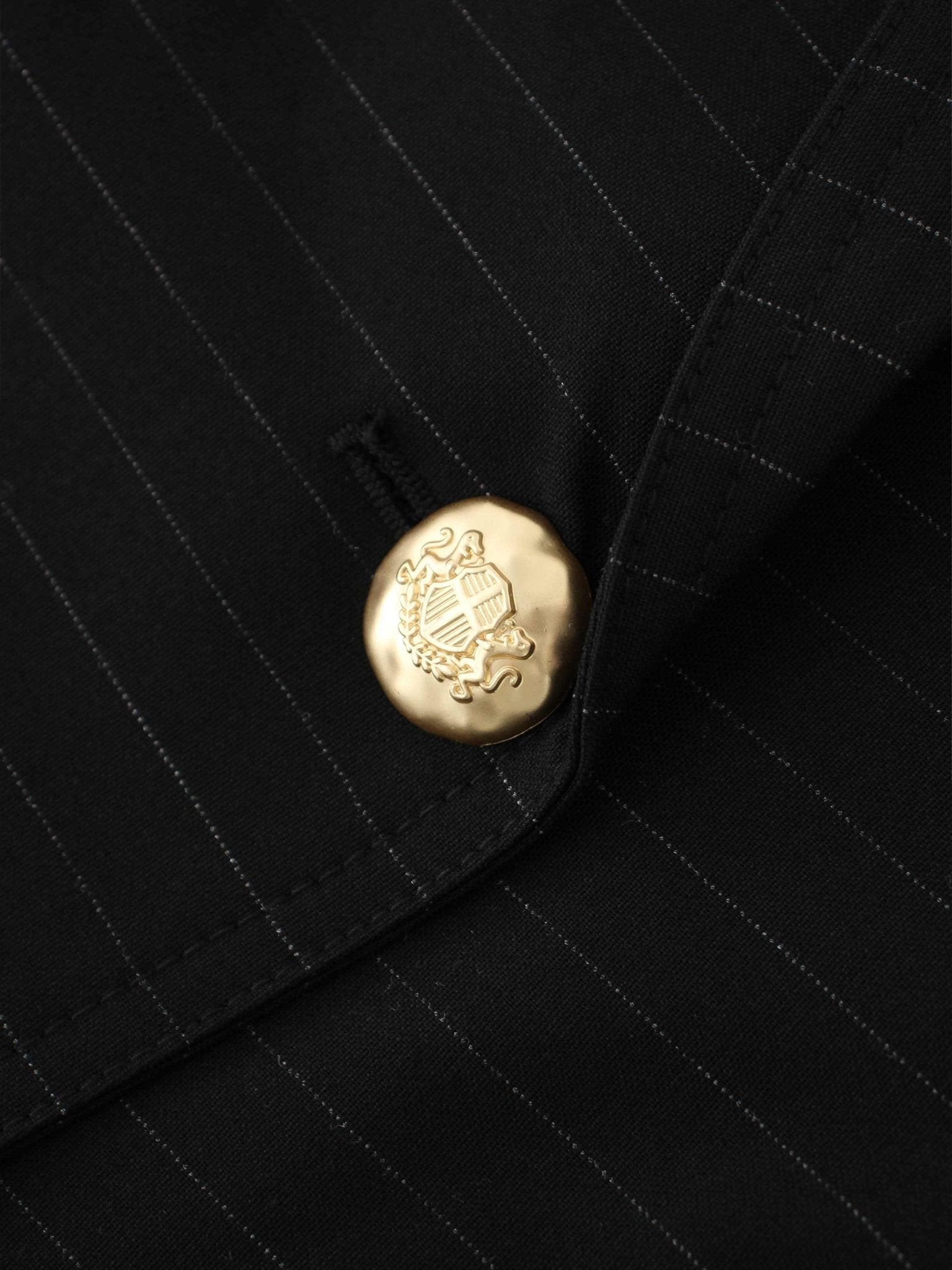Gold Button Pinstripe Blazer - Black - Addy Avenue