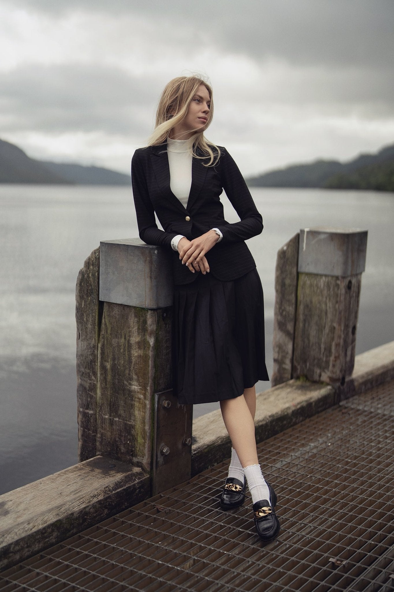 Gold Button Pinstripe Blazer - Black - Addy Avenue