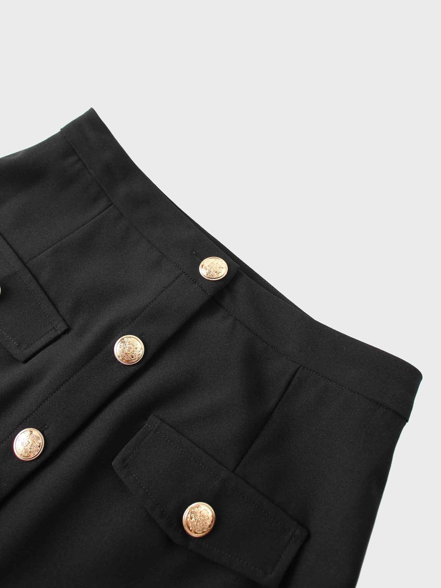 Gold Button Straight Pocket Skirt - Black - Addy Avenue