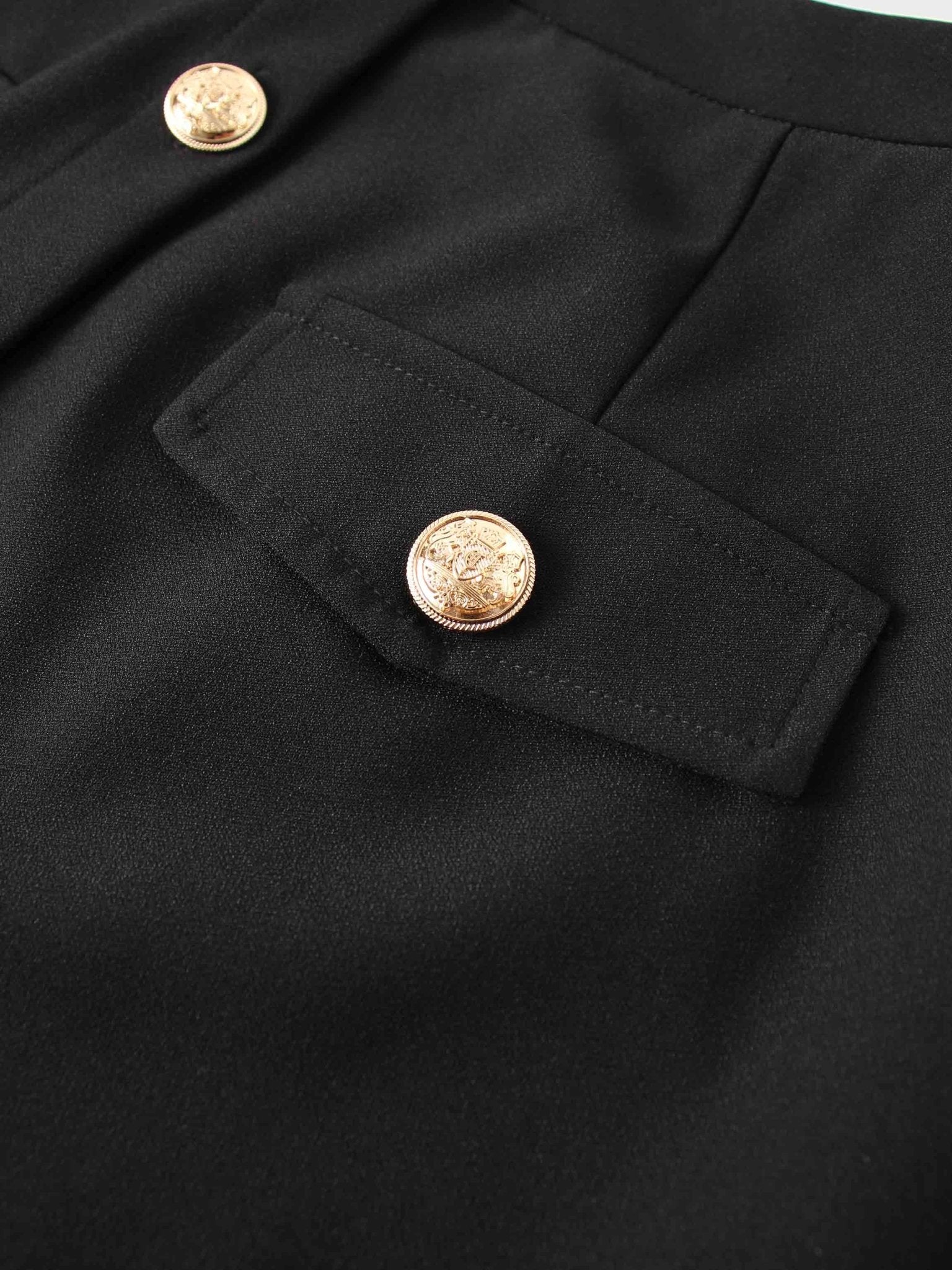 Gold Button Straight Pocket Skirt - Black - Addy Avenue