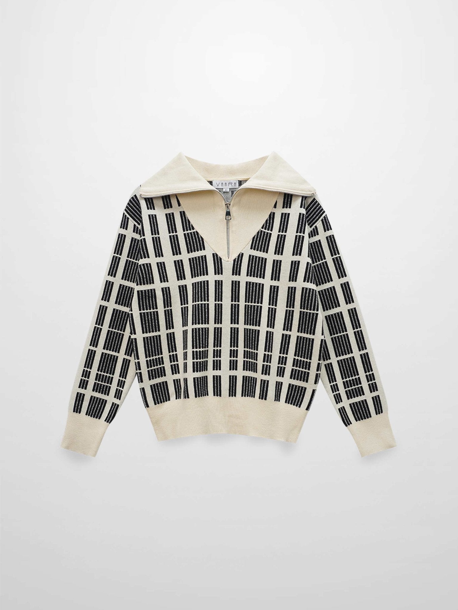 Half Zip Shawl Collar Sweater - Cream/Black - Addy Avenue
