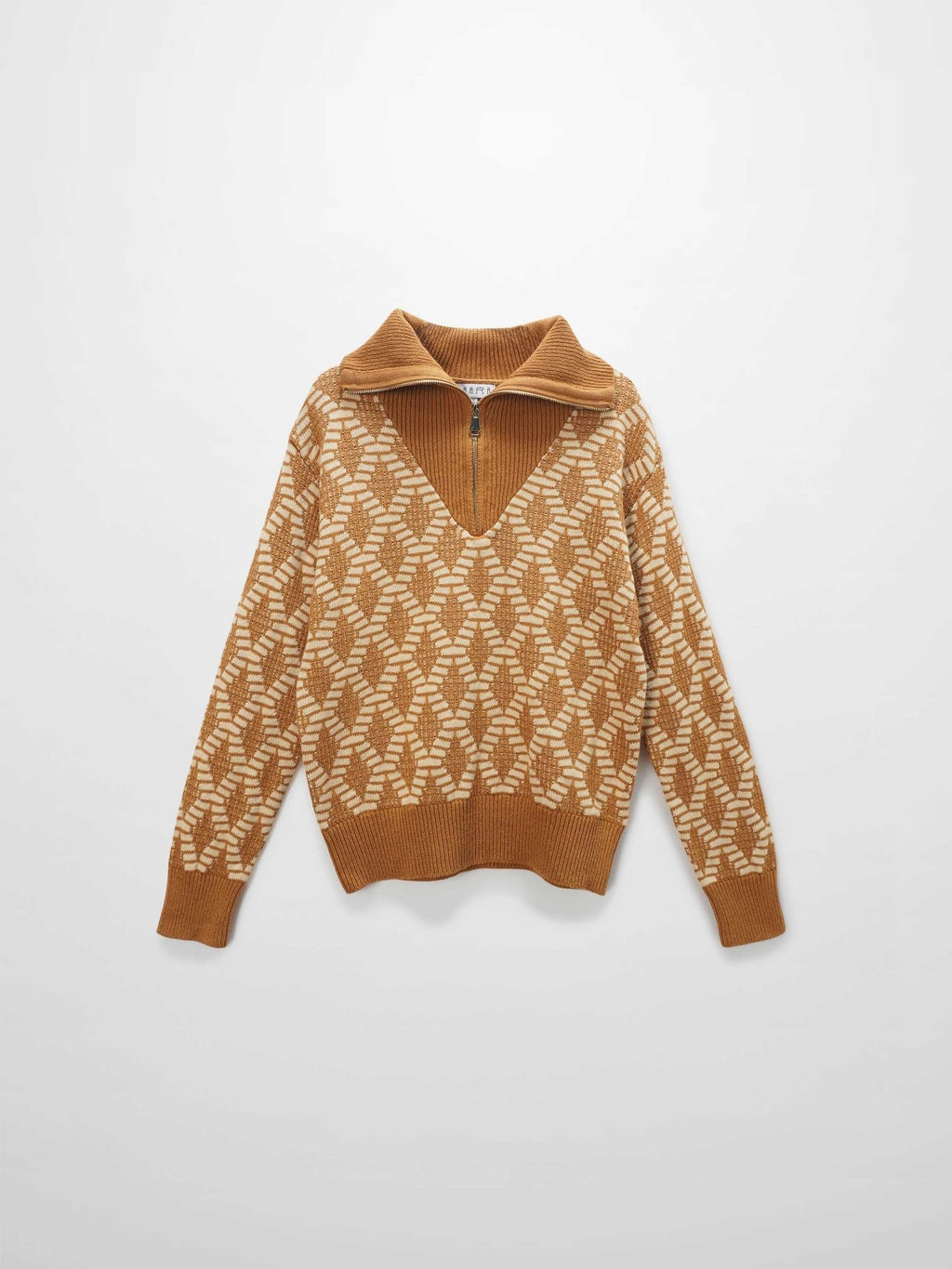 Half Zip Shawl Collar Sweater - Diamond Design - Addy Avenue