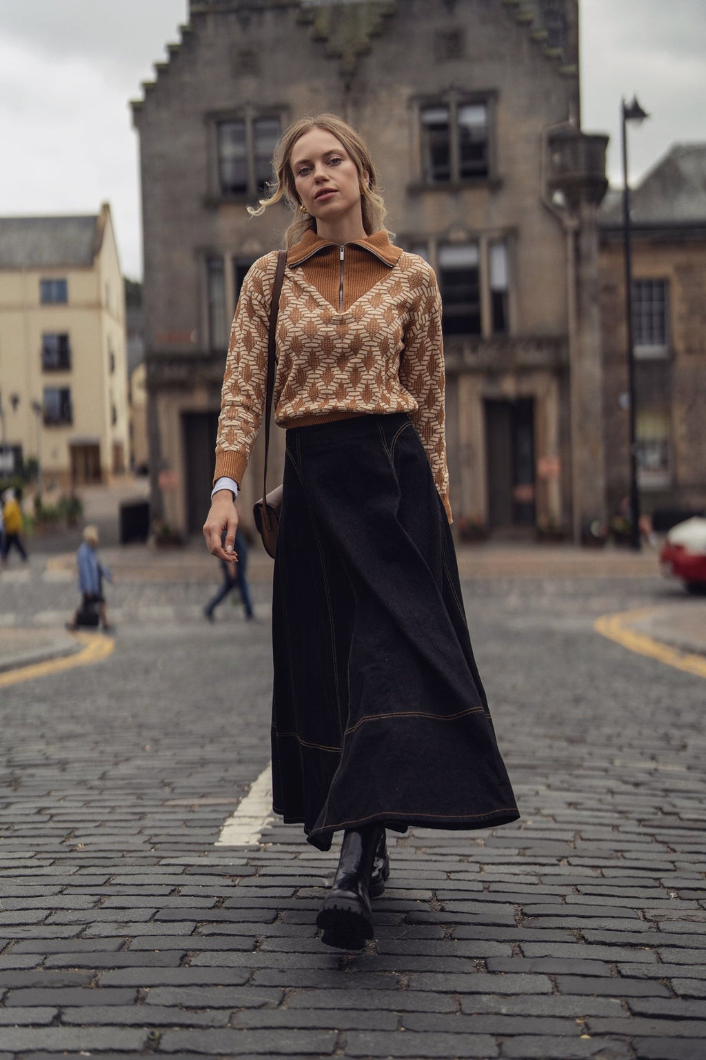 Half Zip Shawl Collar Sweater - Diamond Design - Addy Avenue