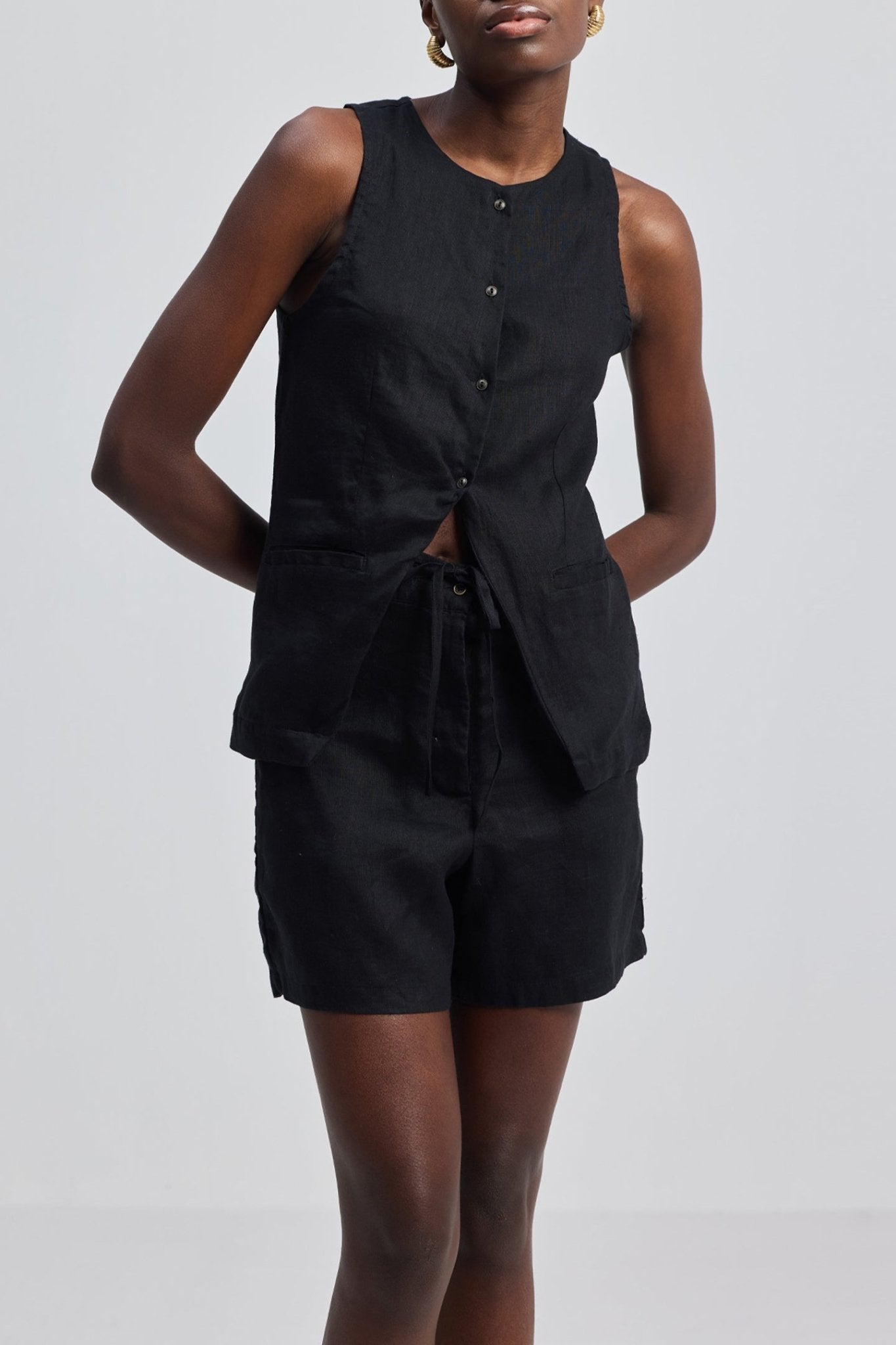 Hemp Vest Jacket Set in Black - Addy Avenue