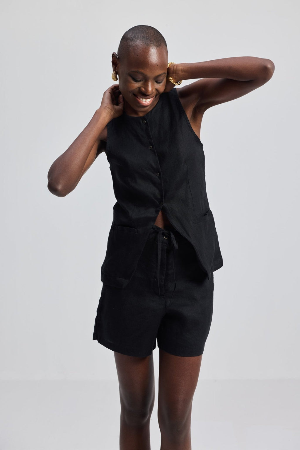Hemp Vest Jacket Set in Black - Addy Avenue