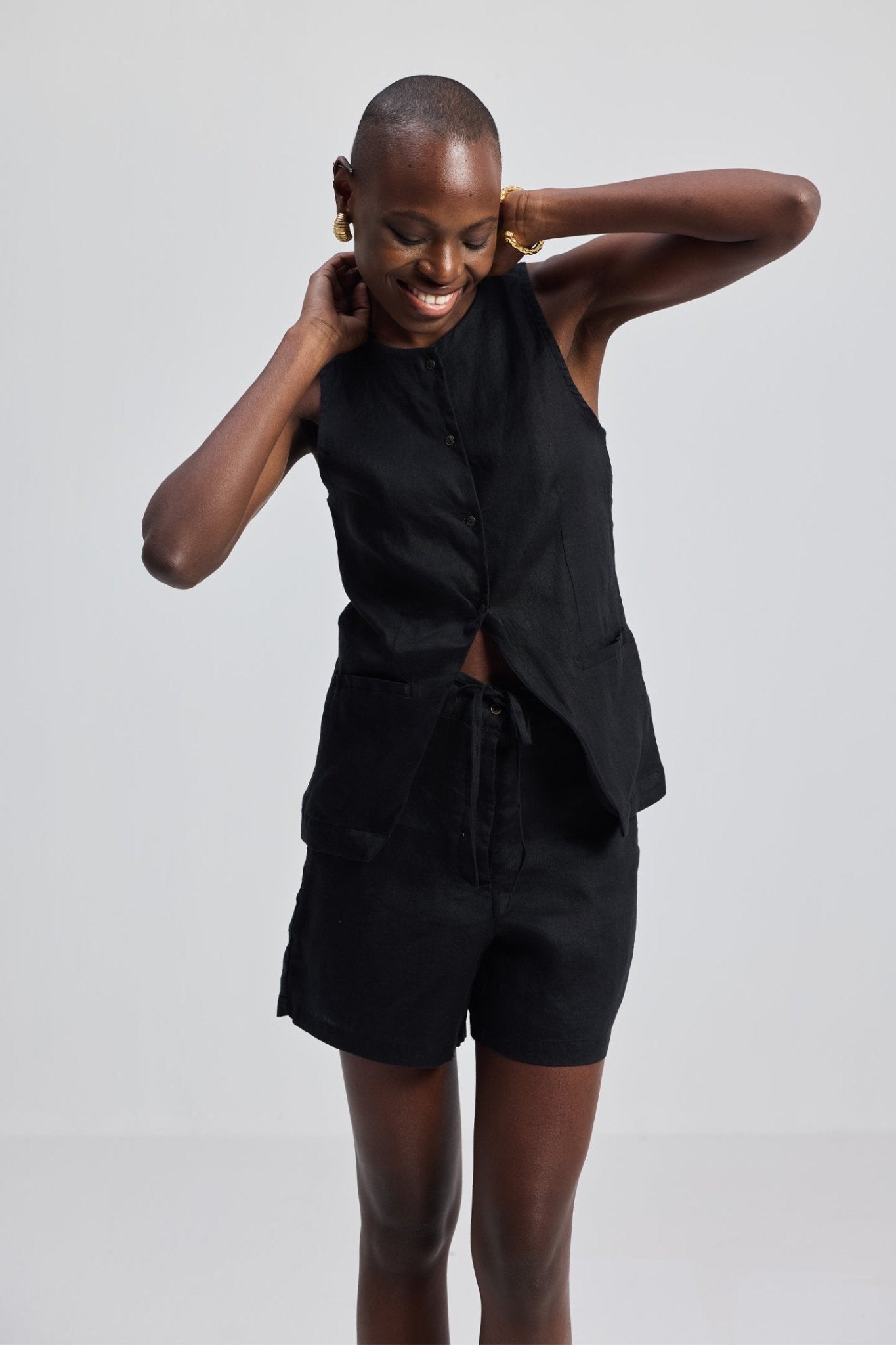 Hemp Vest Jacket Set in Black - Addy Avenue