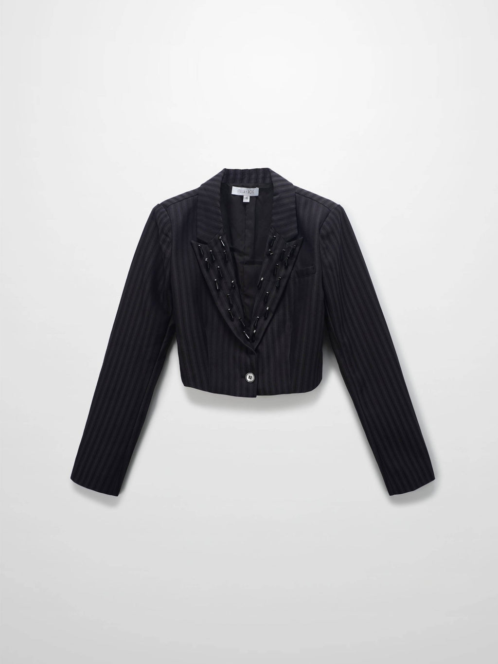 Herringbone Crop Beaded Blazer - Grey/Black - Addy Avenue