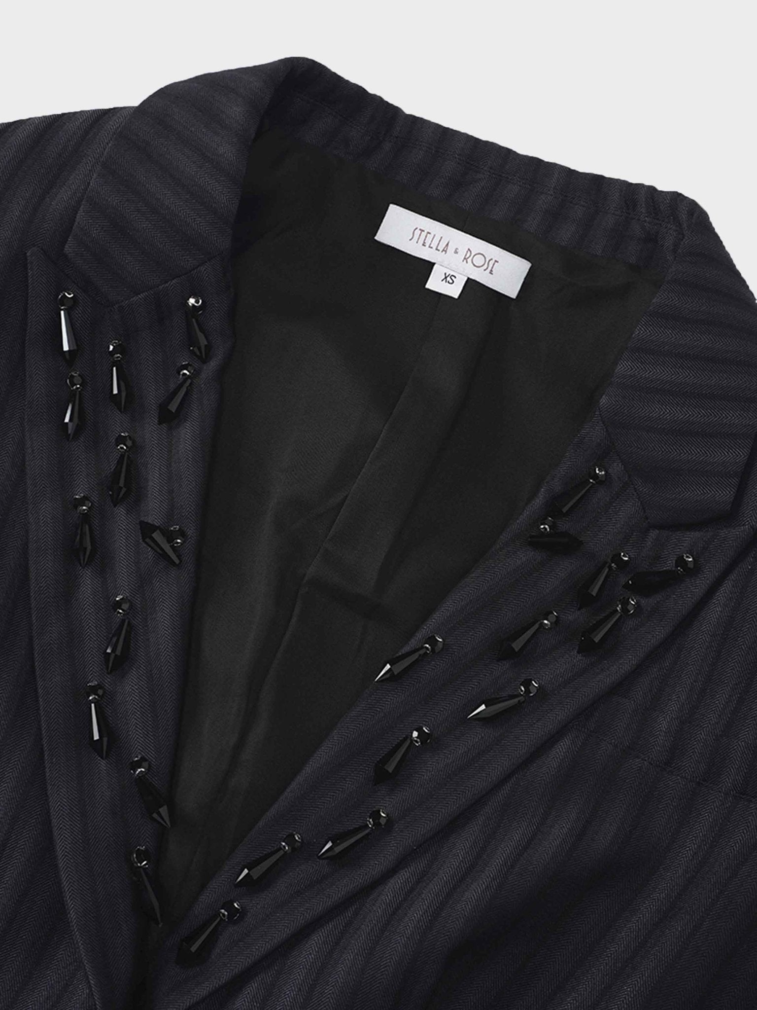 Herringbone Crop Beaded Blazer - Grey/Black - Addy Avenue