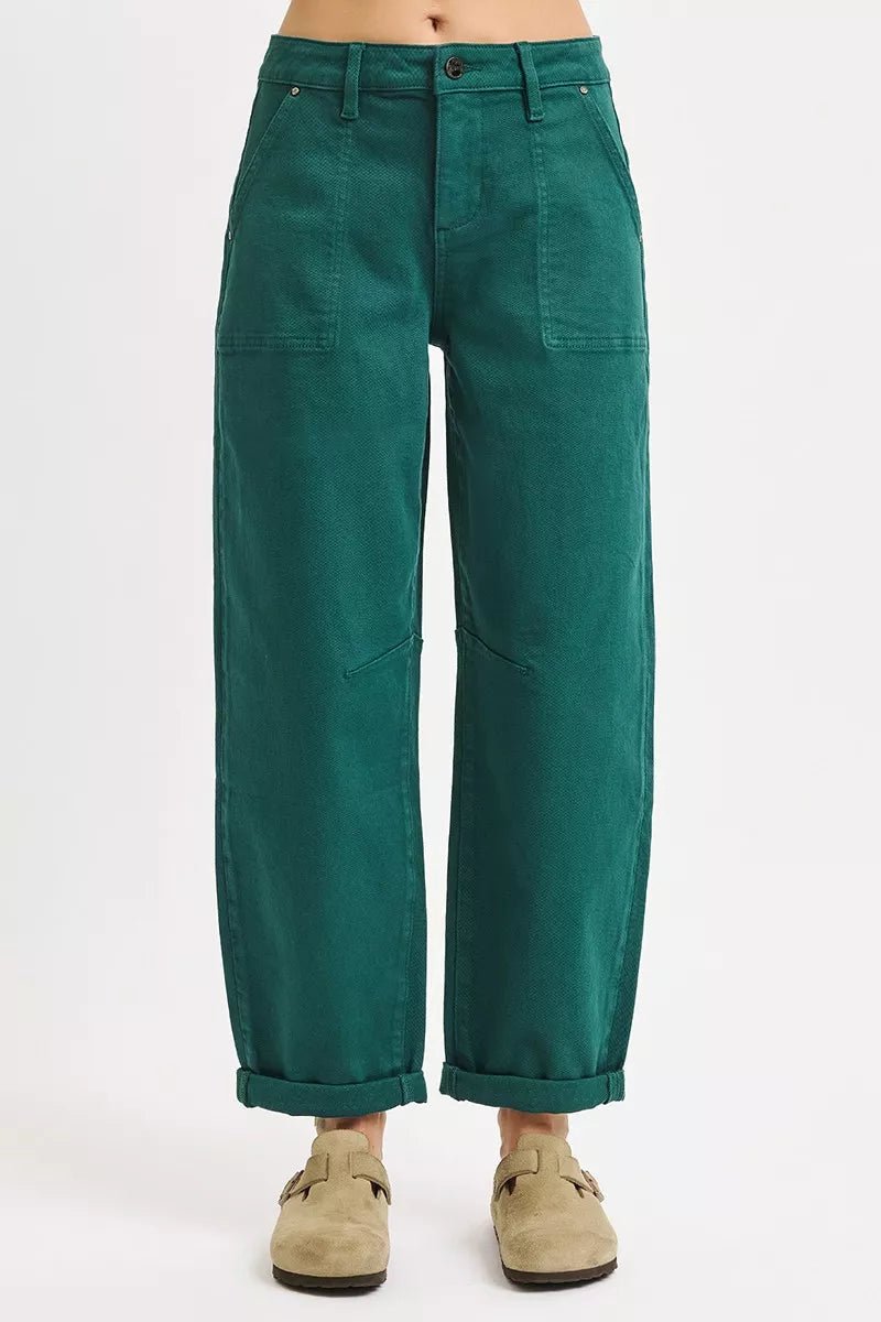 High Rise Ankle Pants with Cuffed Barrel Styling - Addy Avenue