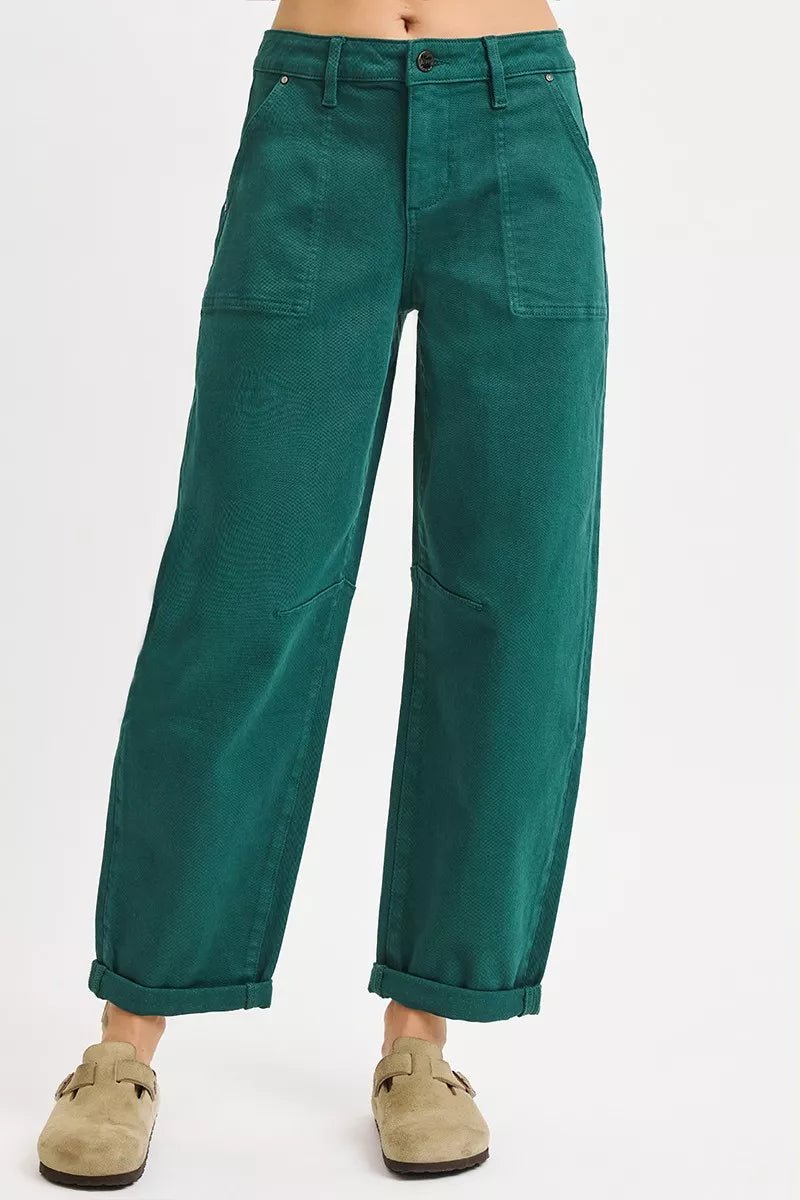High Rise Ankle Pants with Cuffed Barrel Styling - Addy Avenue