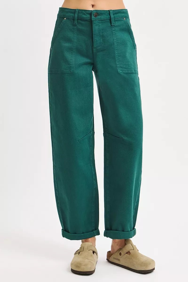 High Rise Ankle Pants with Cuffed Barrel Styling - Addy Avenue