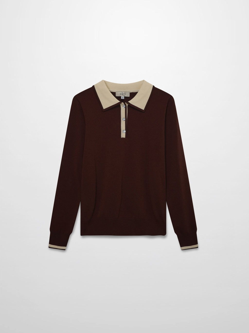 Jewel Button Collar Sweater - Brown/Tan - Addy Avenue
