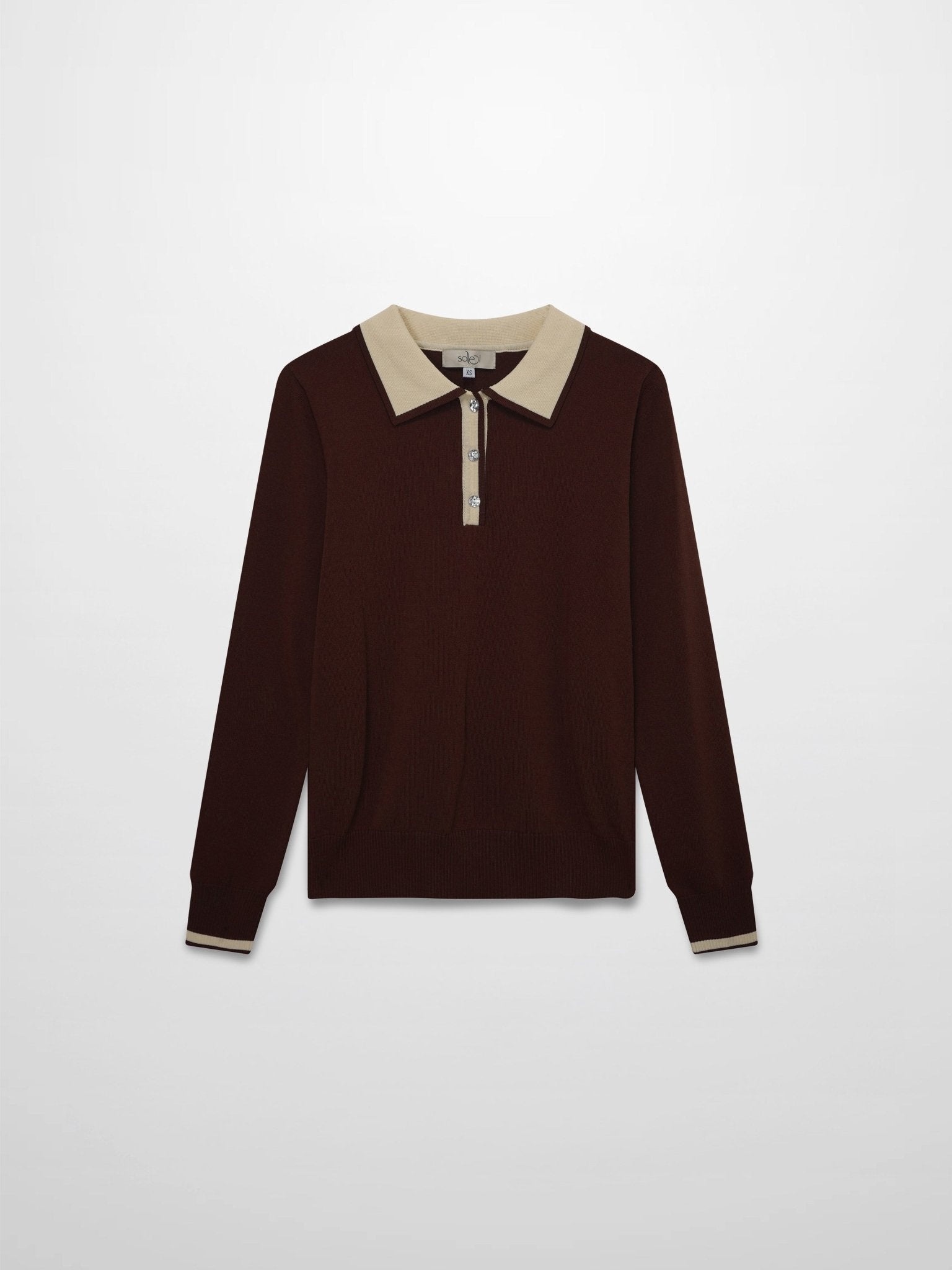 Jewel Button Collar Sweater - Brown/Tan - Addy Avenue