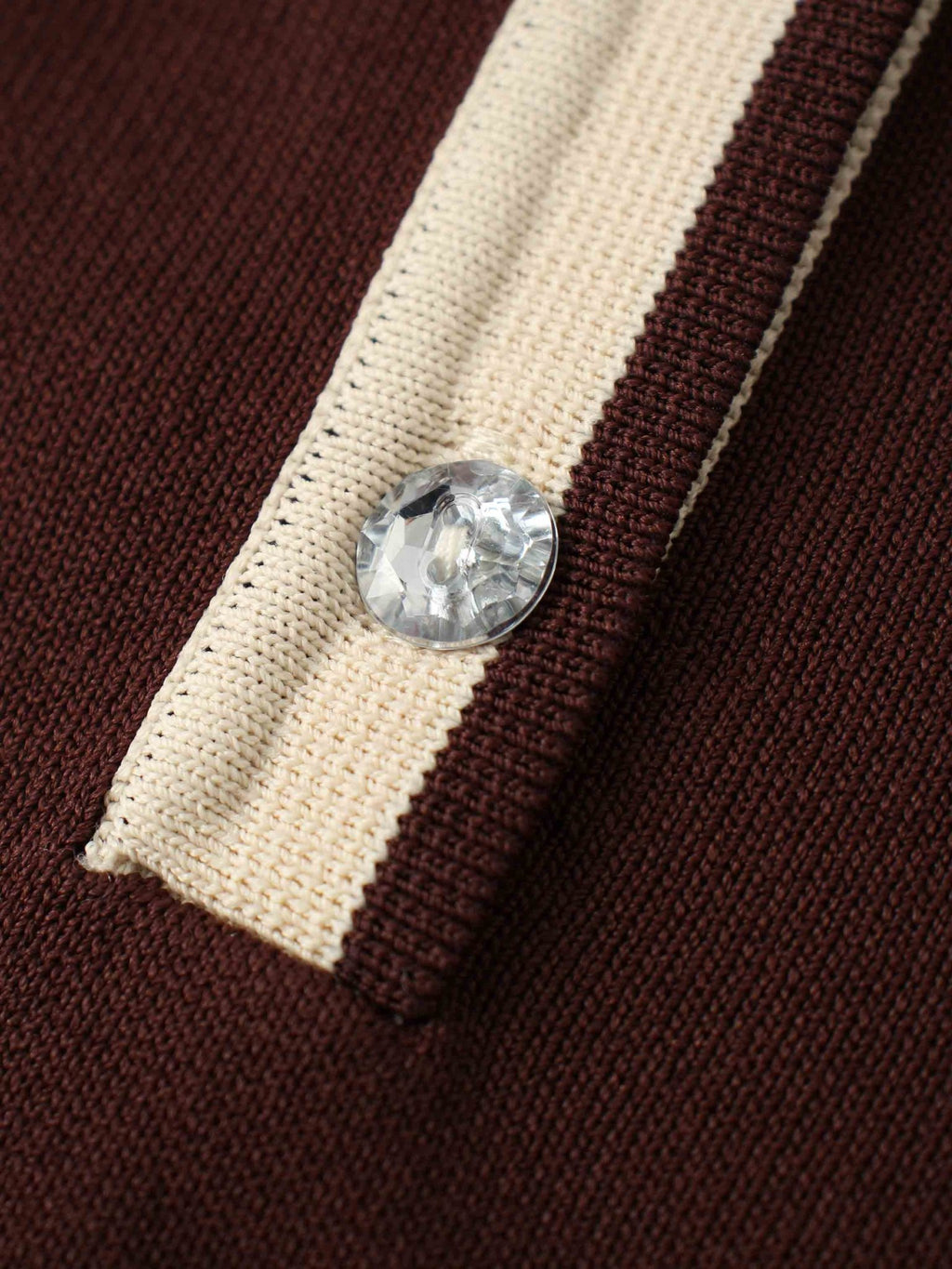 Jewel Button Collar Sweater - Brown/Tan - Addy Avenue
