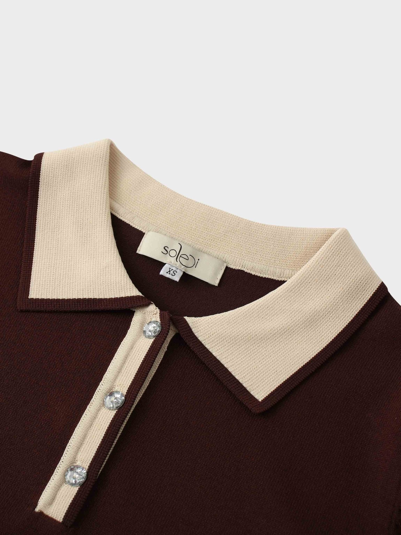 Jewel Button Collar Sweater - Brown/Tan - Addy Avenue