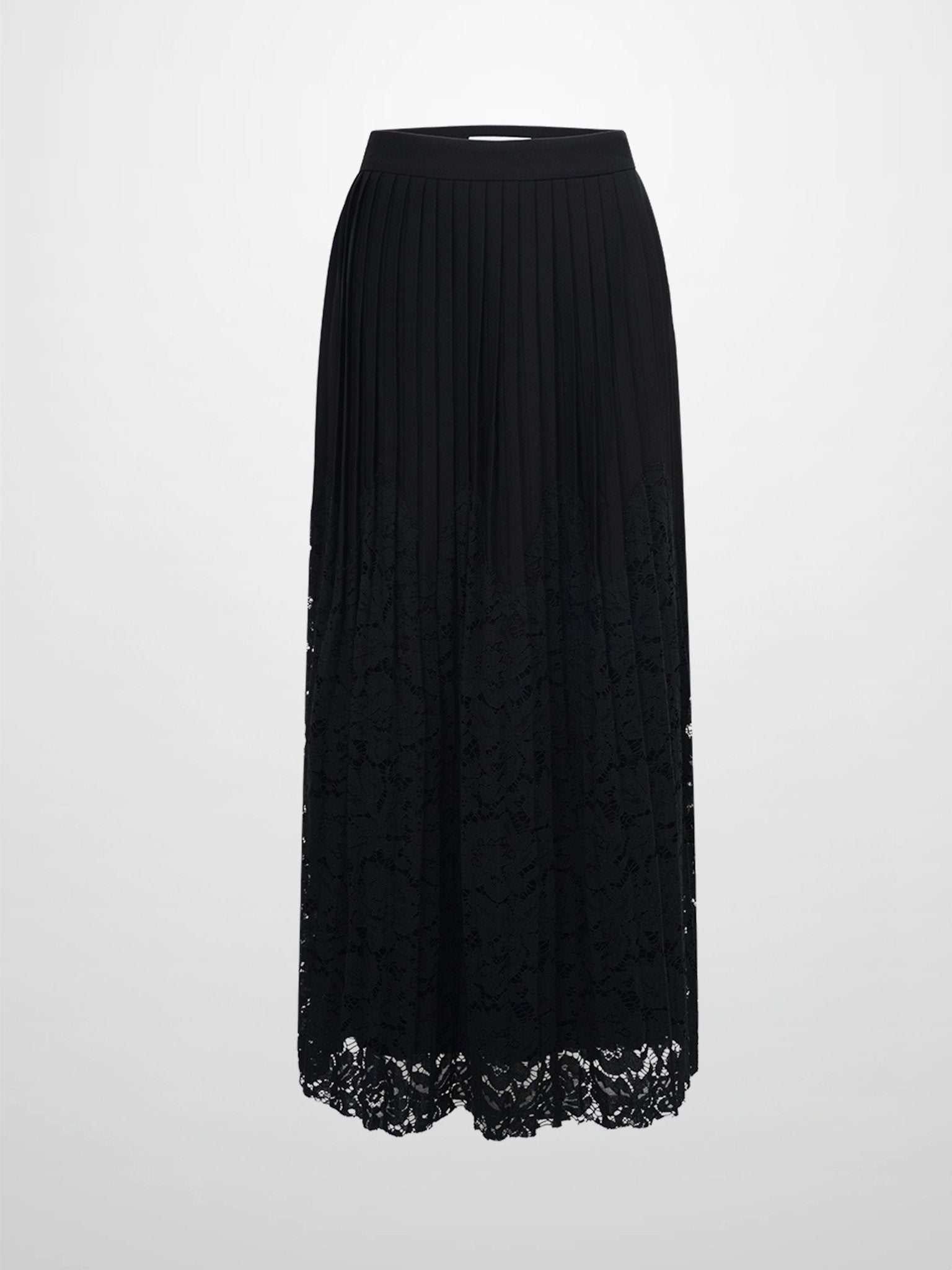 Lace Bottom Pleated Skirt - Black - Addy Avenue