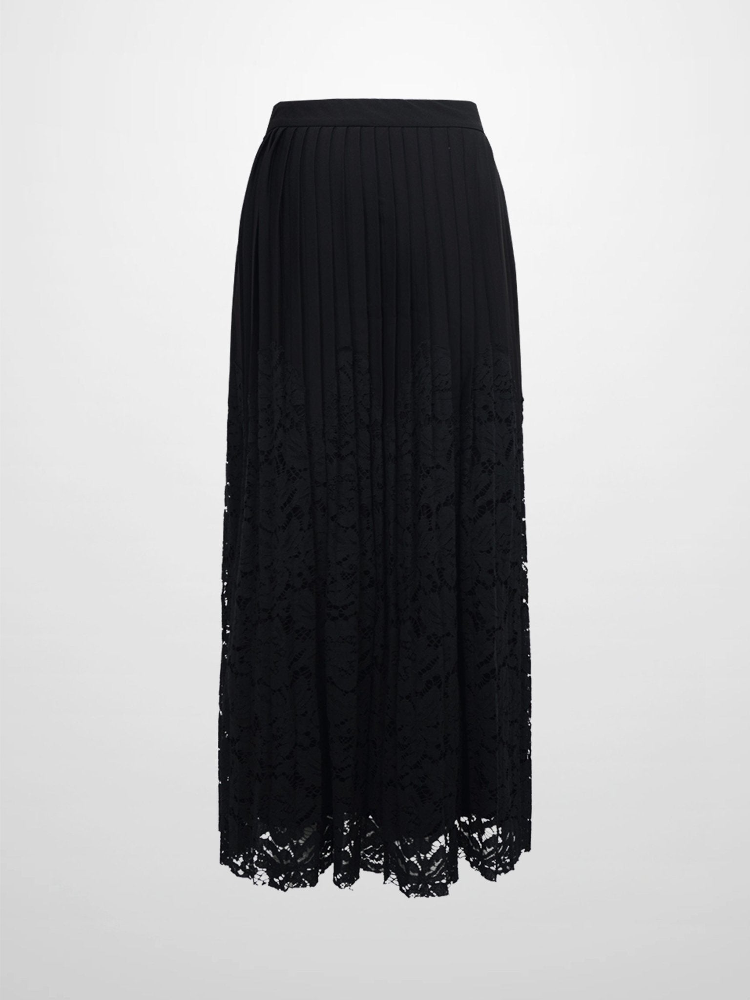 Lace Bottom Pleated Skirt - Black - Addy Avenue
