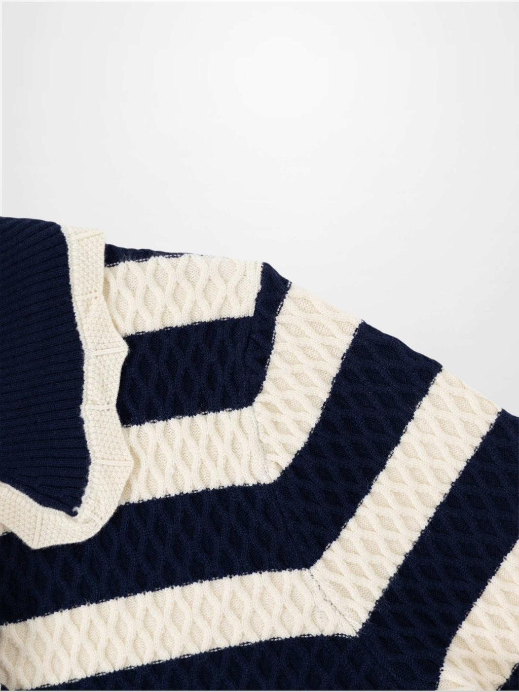 Laced Ruffle Collar Striped Sweater - Navy/Cream - Addy Avenue