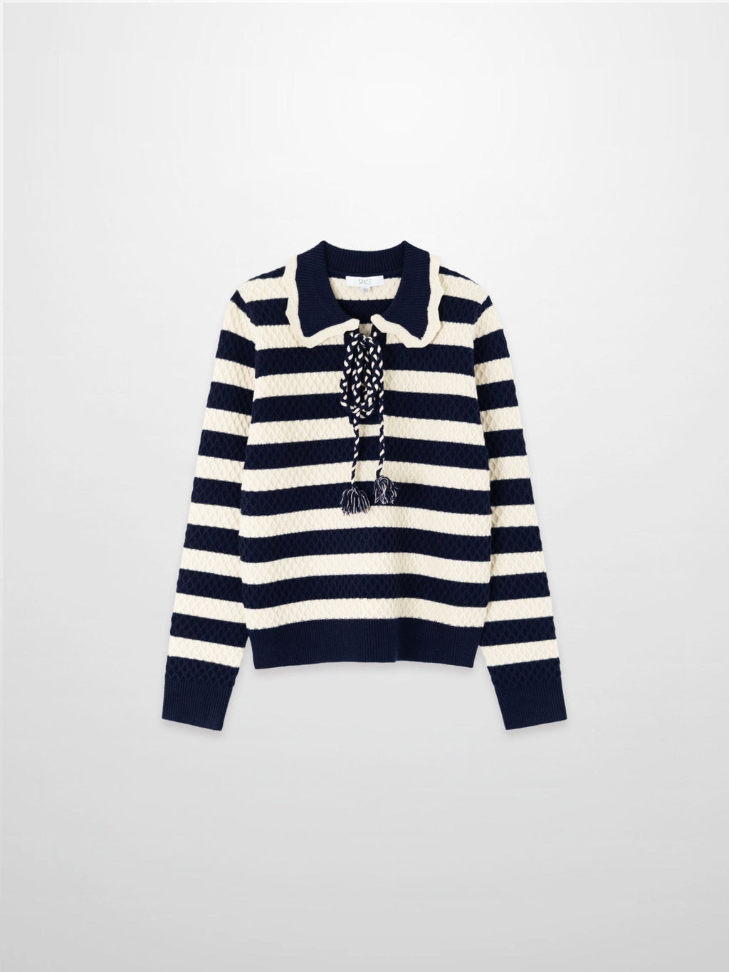 Laced Ruffle Collar Striped Sweater - Navy/Cream - Addy Avenue