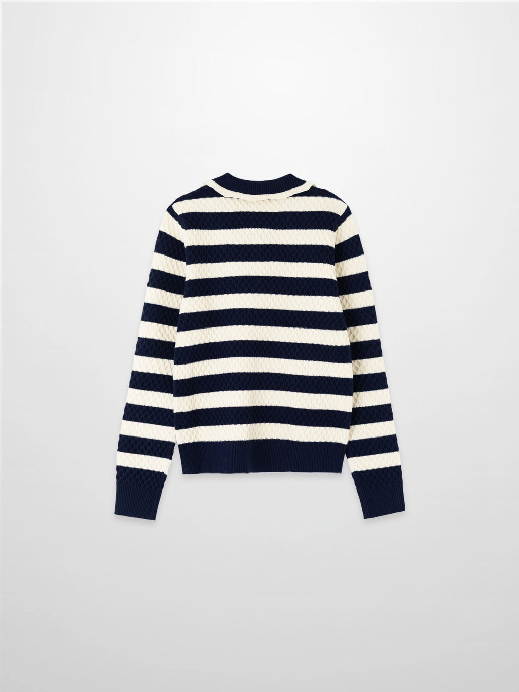 Laced Ruffle Collar Striped Sweater - Navy/Cream - Addy Avenue