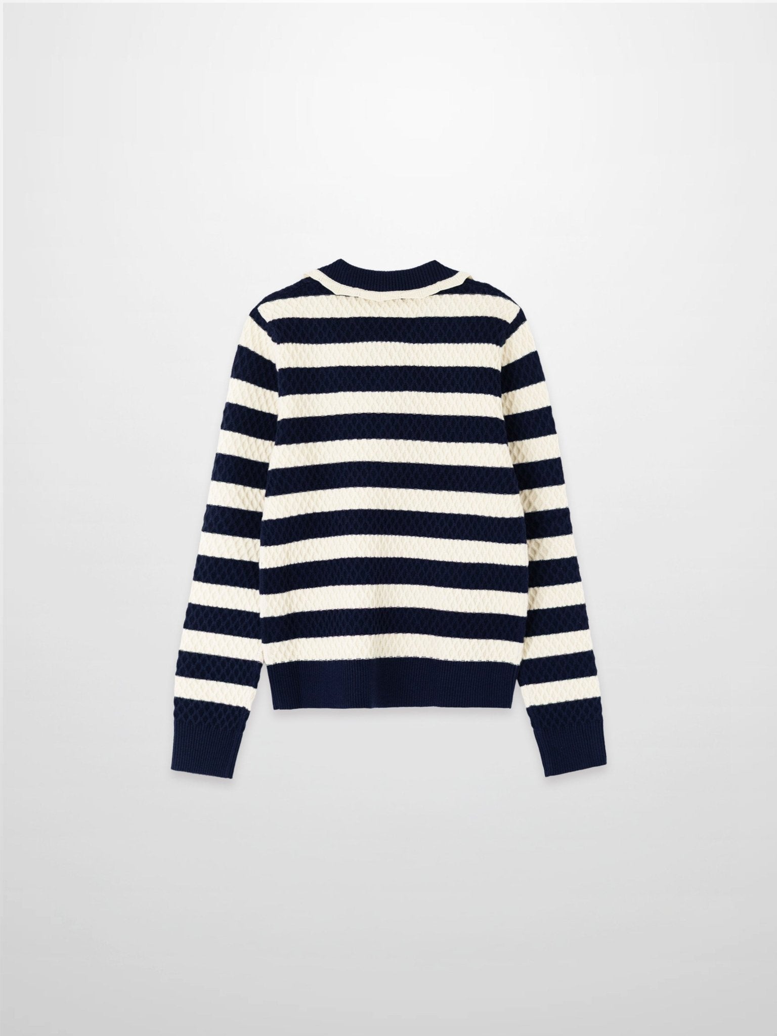 Laced Ruffle Collar Striped Sweater - Navy/Cream - Addy Avenue