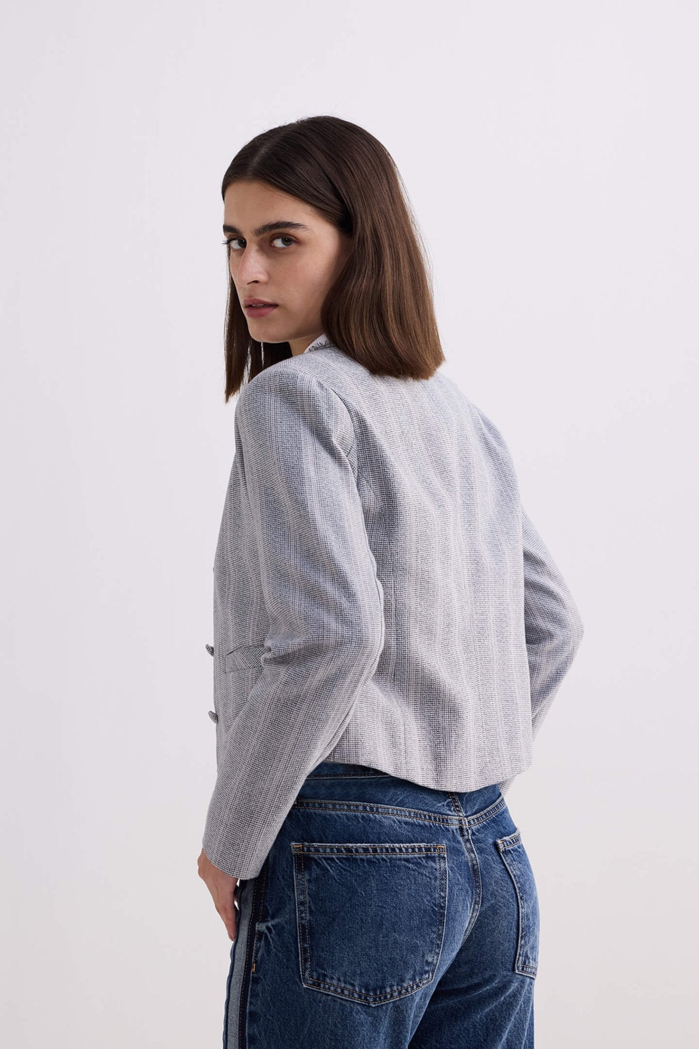 Lady Jacket in Grey Cotton Tweed - Addy Avenue