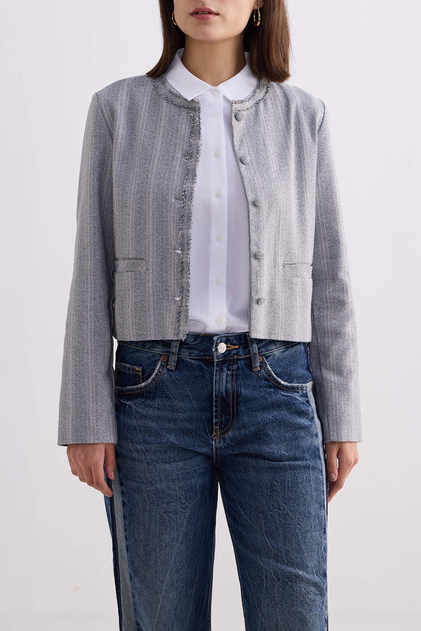 Lady Jacket in Grey Cotton Tweed - Addy Avenue
