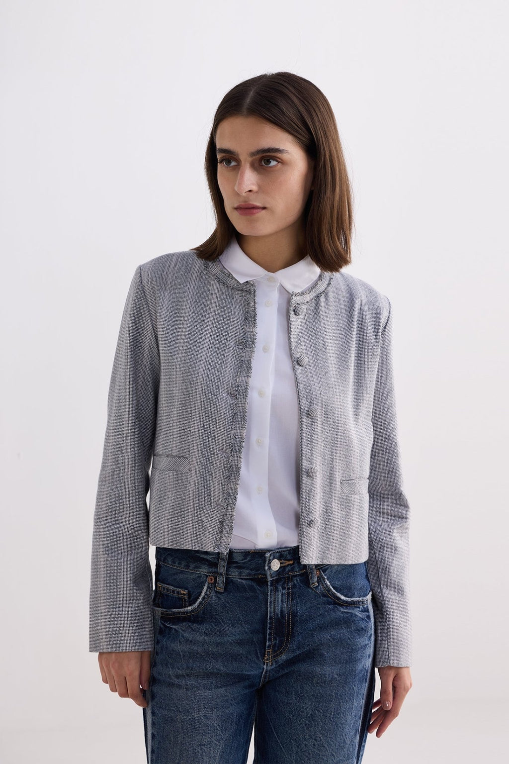 Lady Jacket in Grey Cotton Tweed - Addy Avenue
