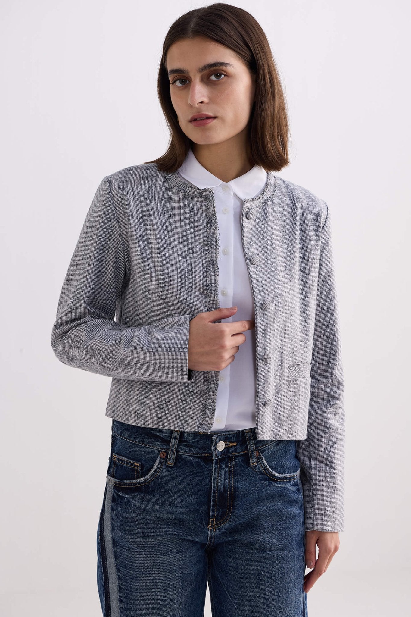 Lady Jacket in Grey Cotton Tweed - Addy Avenue