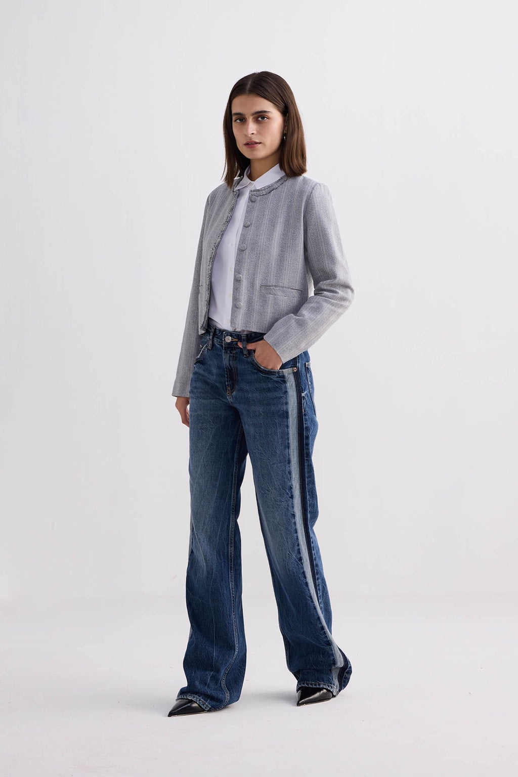 Lady Jacket in Grey Cotton Tweed - Addy Avenue