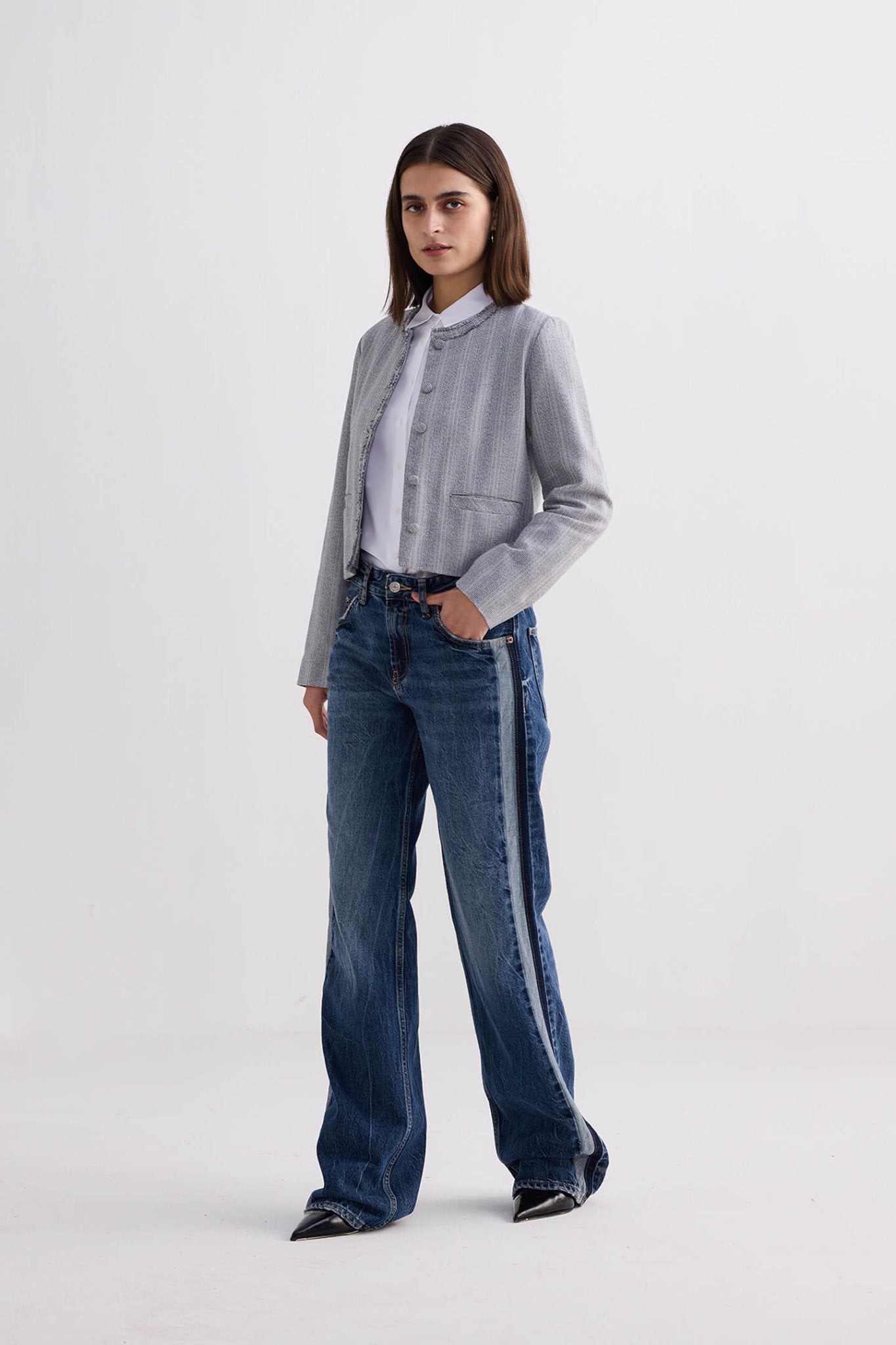 Lady Jacket in Grey Cotton Tweed - Addy Avenue