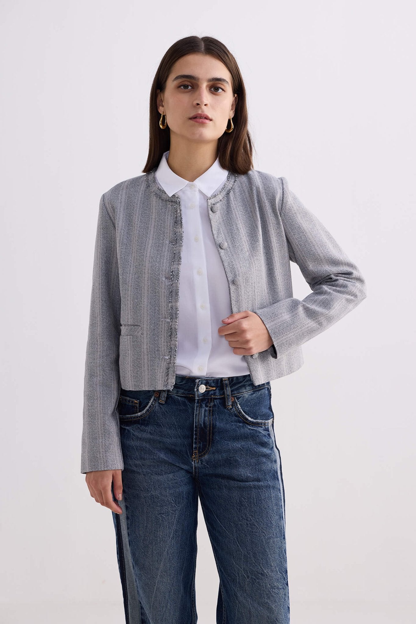 Lady Jacket in Grey Cotton Tweed - Addy Avenue