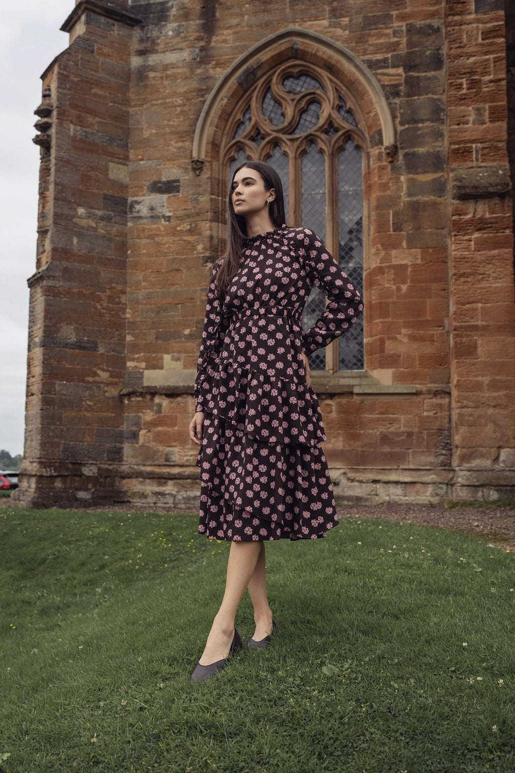 Layered Belted Dress - Brown and Pink - Addy Avenue