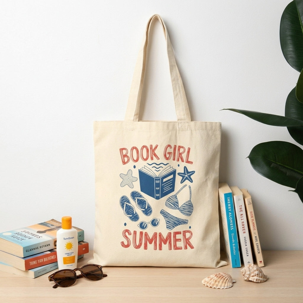 Book Girl Summer Tote — Cotton Canvas Tote Bag