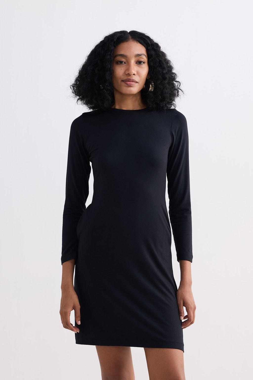 Long Sleeves Fitted Short Dress in Black - Addy Avenue
