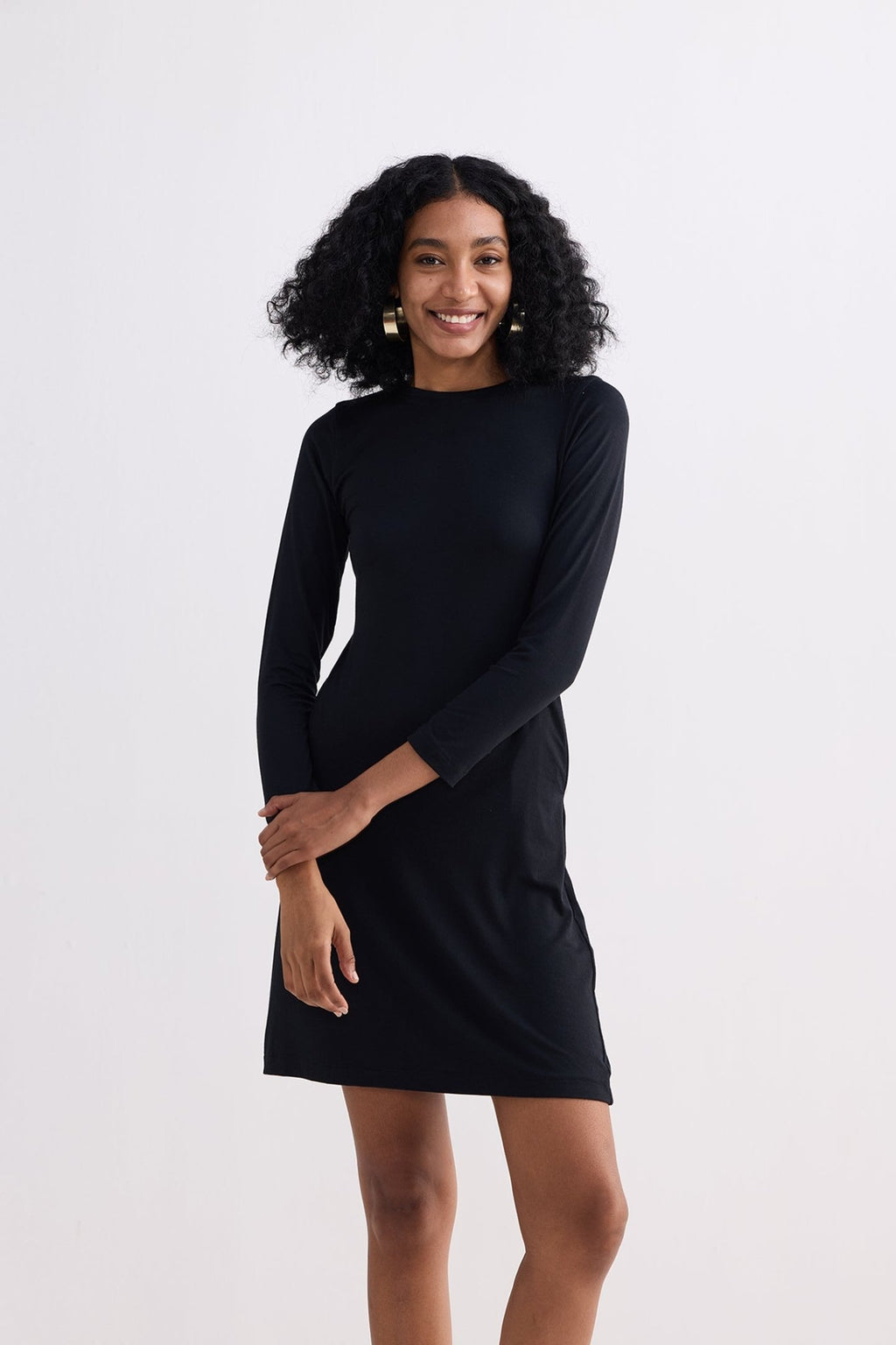 Long Sleeves Fitted Short Dress in Black - Addy Avenue