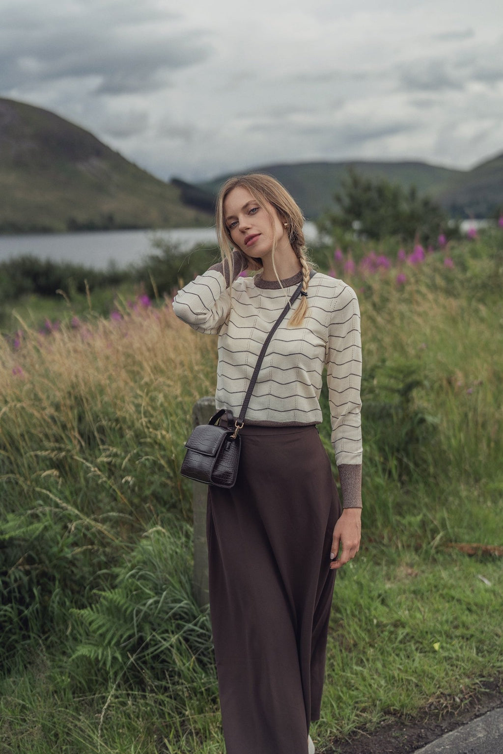 Lurex Striped Sweater - Cream/Brown - Addy Avenue