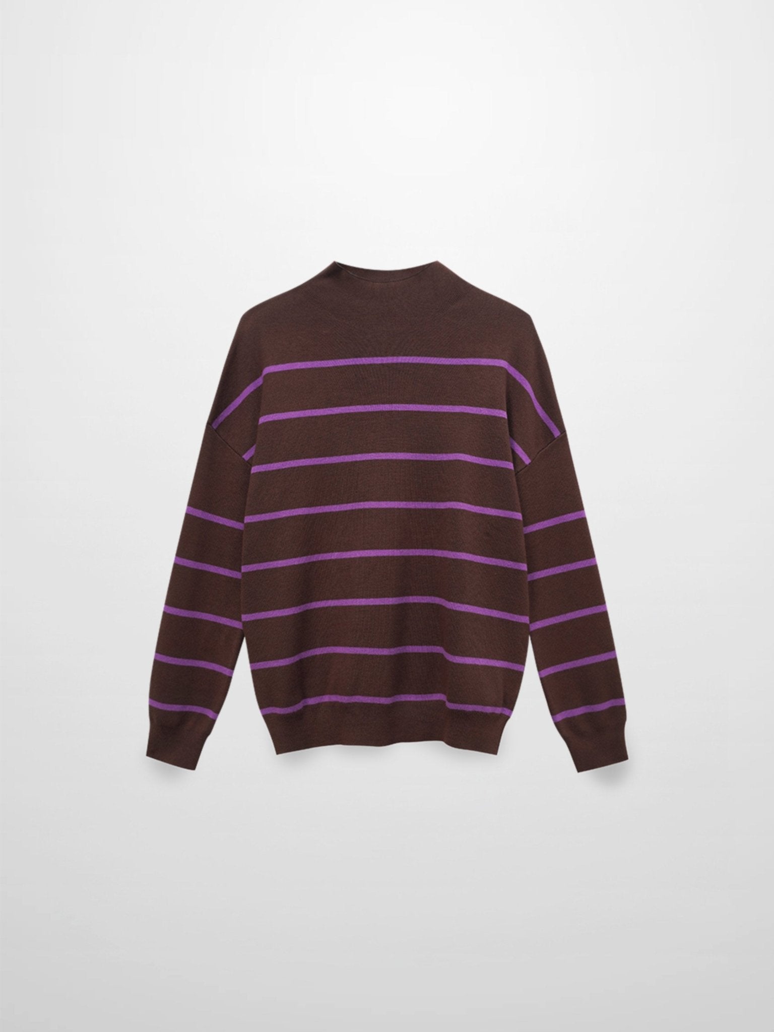 Mock Neck Thin Knit Sweater - Brown/Purple - Addy Avenue