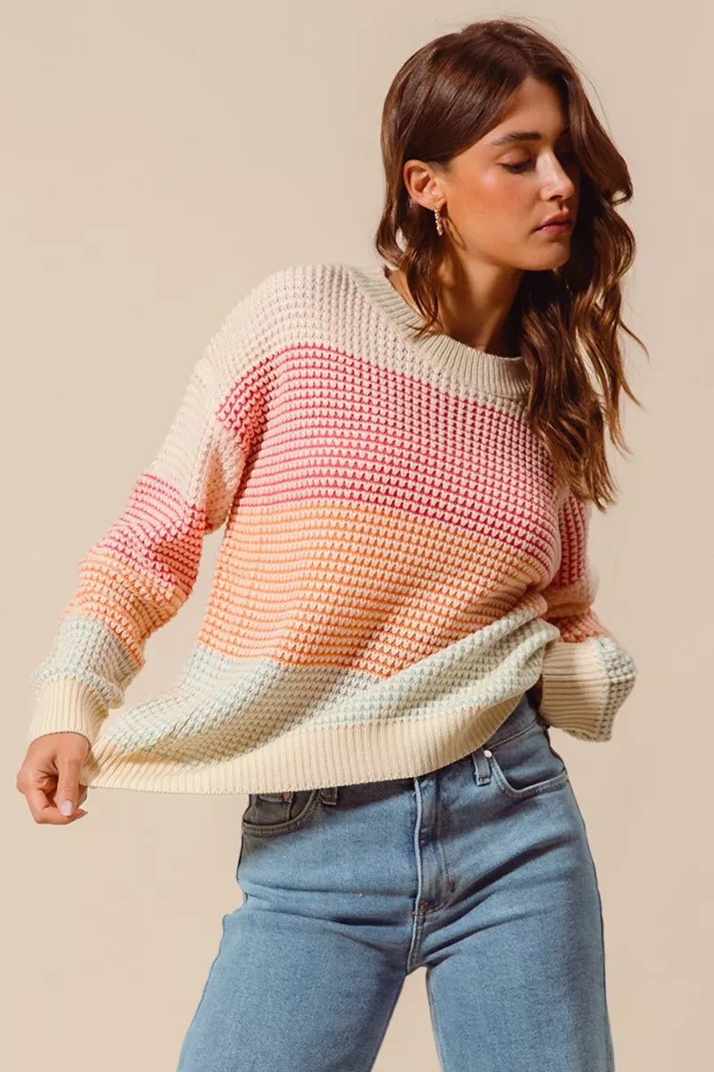 Multi Color Block Long Sleeve Sweater - Addy Avenue
