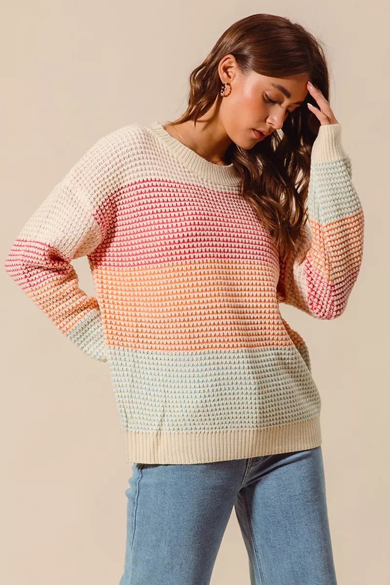 Multi Color Block Long Sleeve Sweater - Addy Avenue