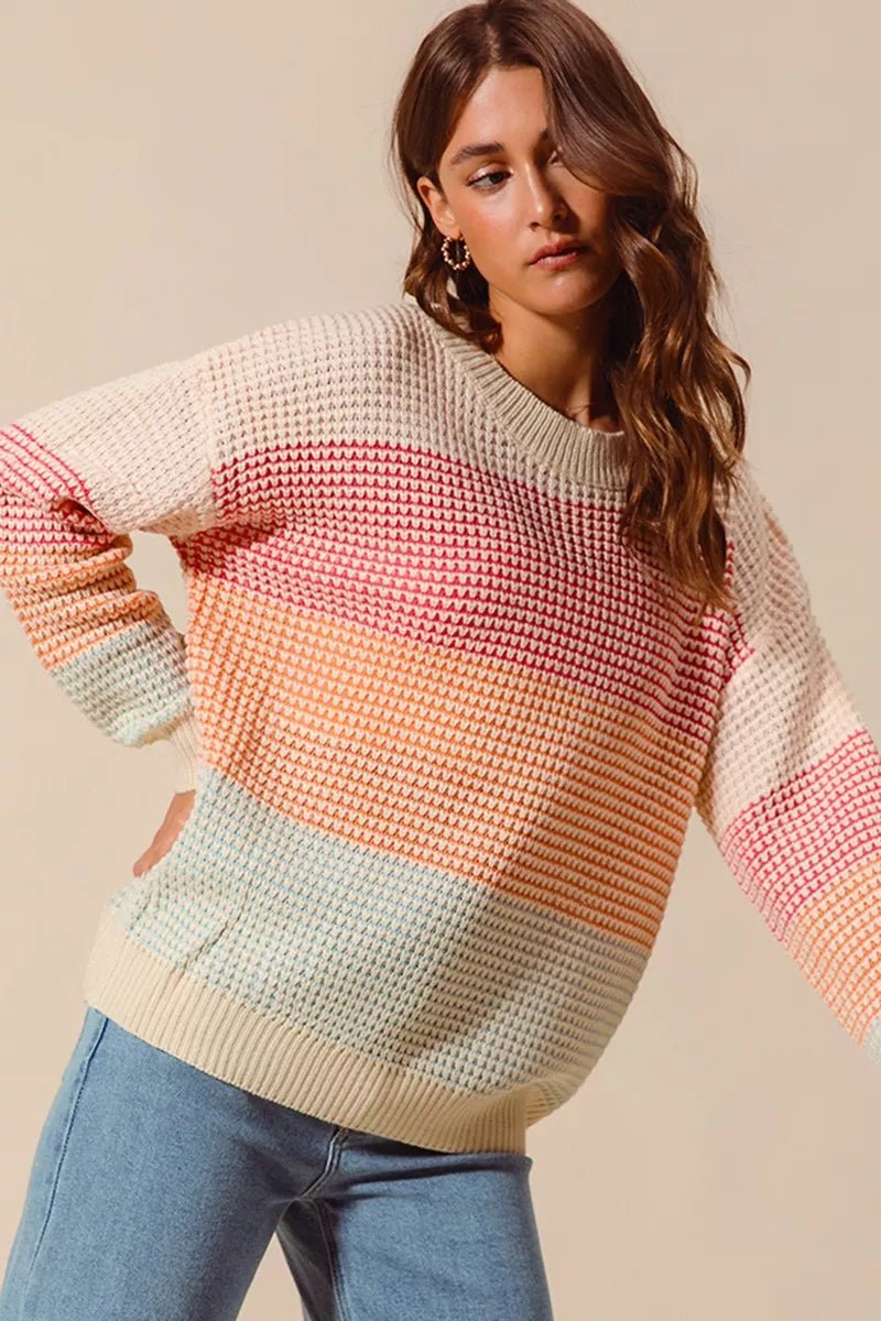 Multi Color Block Long Sleeve Sweater - Addy Avenue
