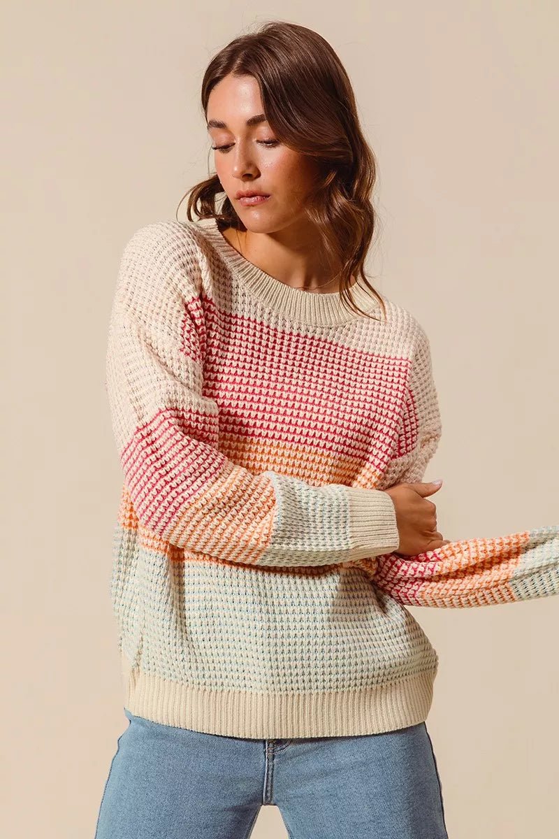 Multi Color Block Long Sleeve Sweater - Addy Avenue