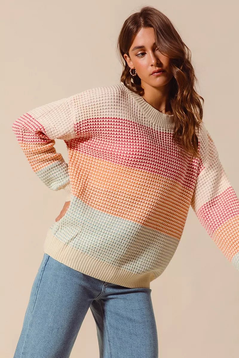 Multi Color Block Long Sleeve Sweater - Addy Avenue