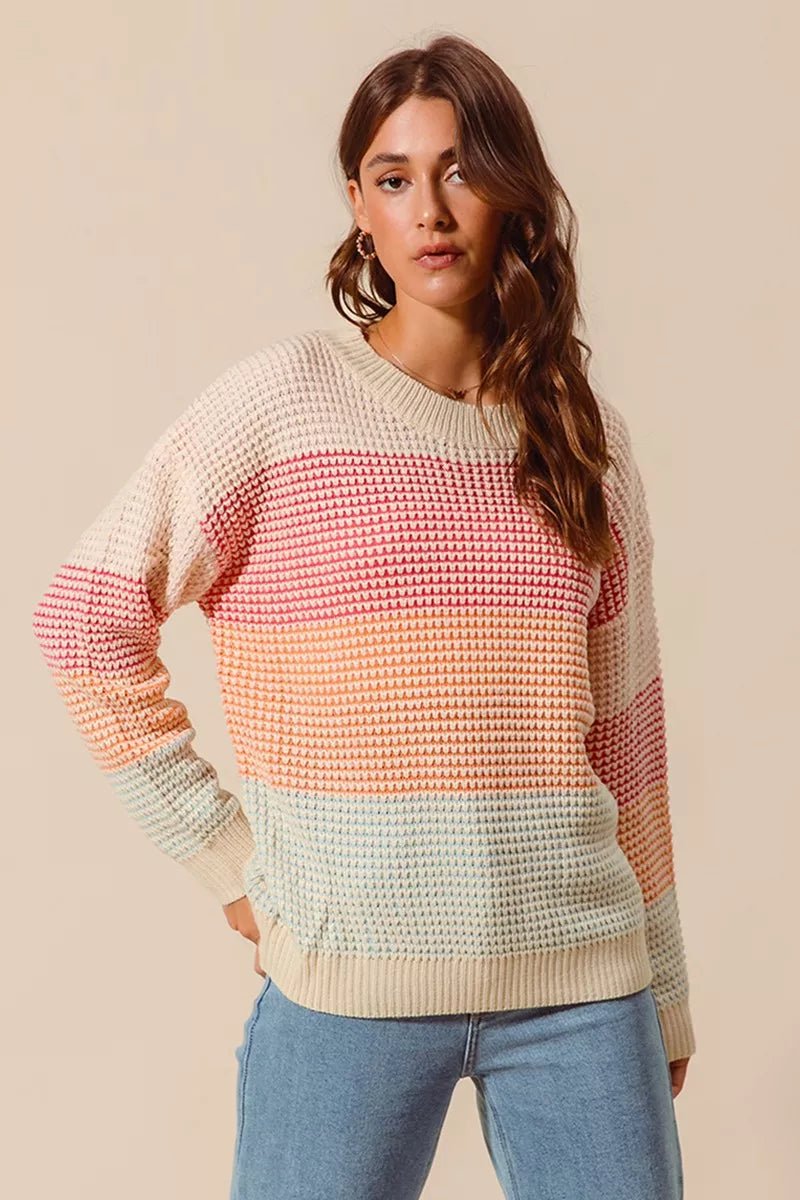Multi Color Block Long Sleeve Sweater - Addy Avenue