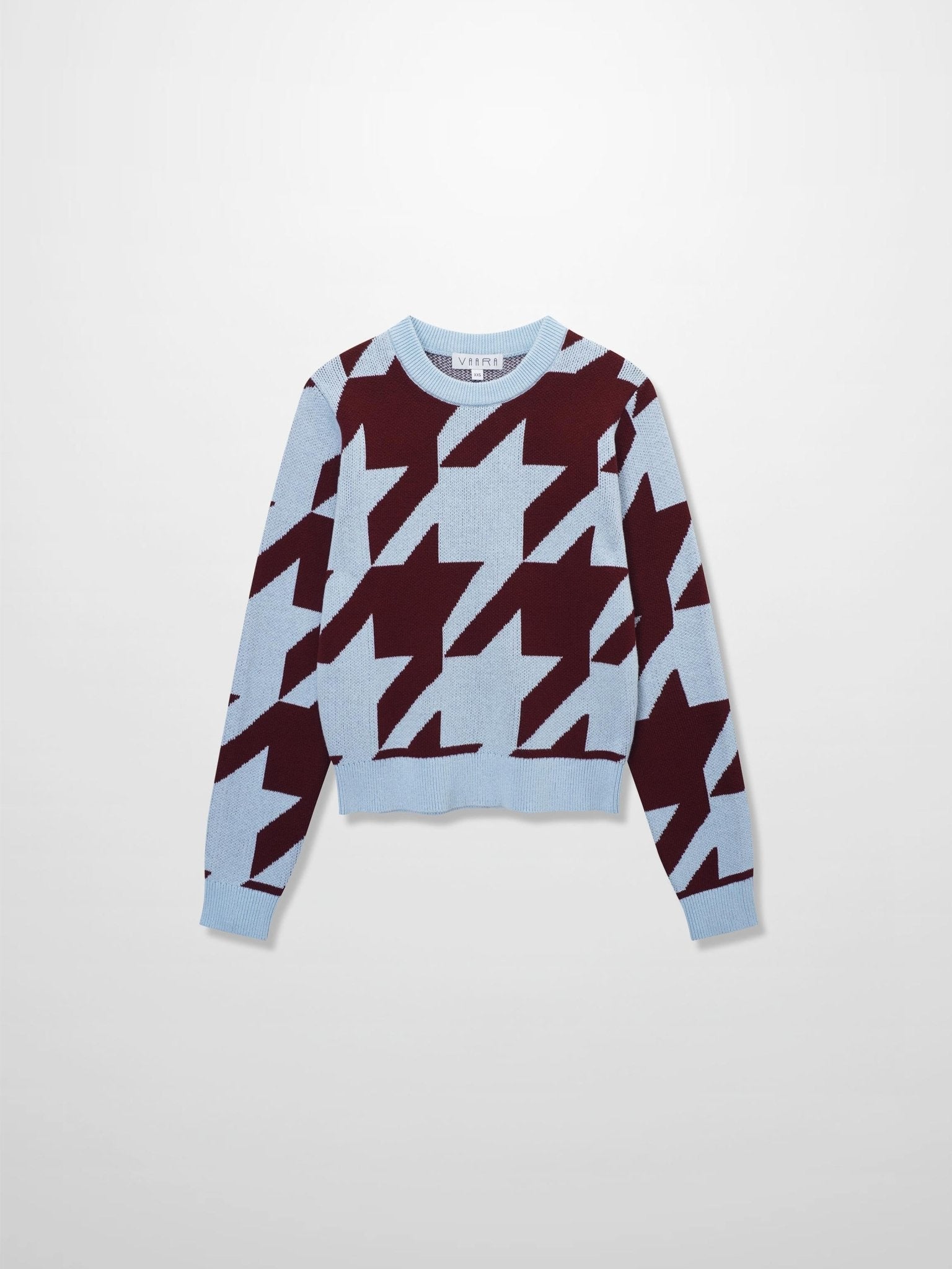 Oversized Houndstooth Sweater - Light Blue/Burgundy - Addy Avenue
